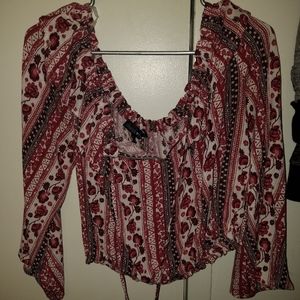 Red, white & gray boho chic top